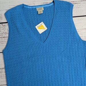 NWT L.L. Bean Vintage Blue Pullover Crochet Cable Knit V-Neck Sweater Vest Sz XL